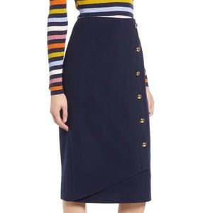Halogen x Atlantic Pacific Navy felt pencil skirt